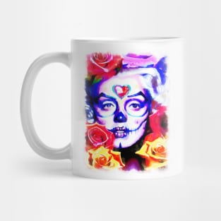 Sugar skull girl with yellow and red roses Mug